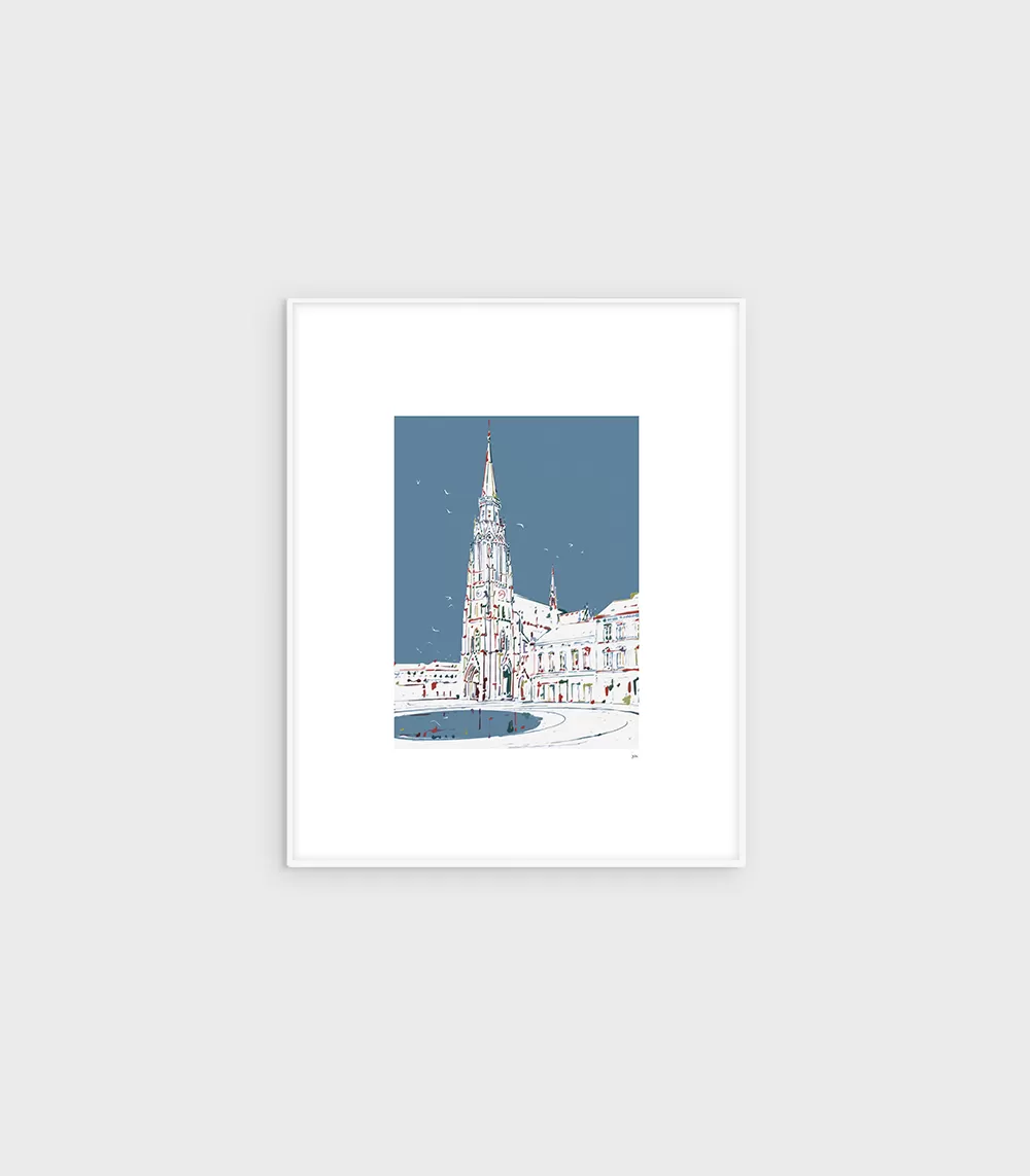 Poster s ilustracijom grada Osijeka, konkatedrala i trg